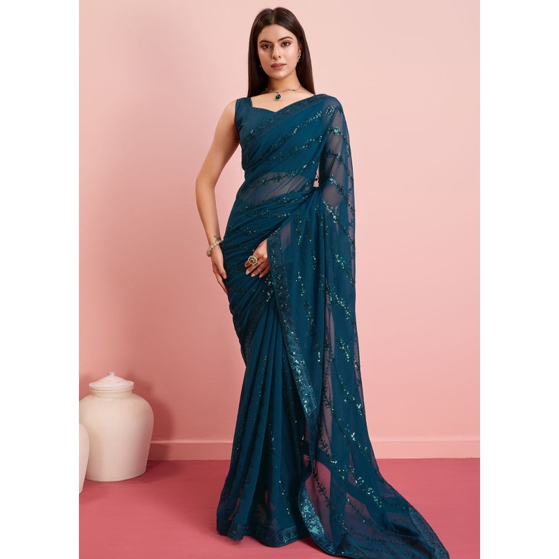 Rama Georgette Saree With Blouse Piece - JD986579888