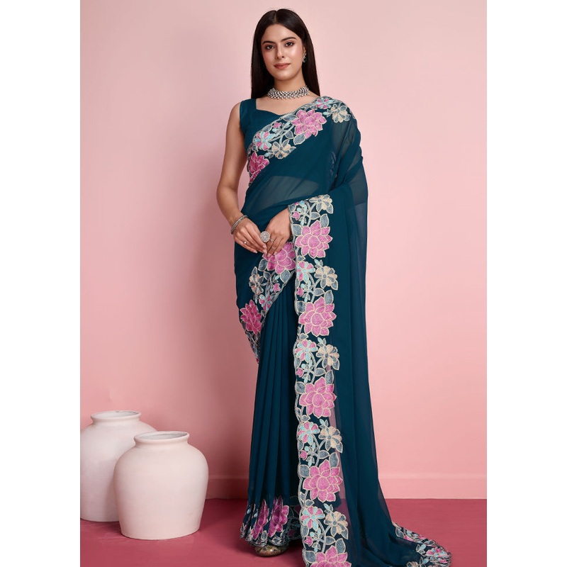 Rama Georgette Saree With Blouse Piece - JD986579889