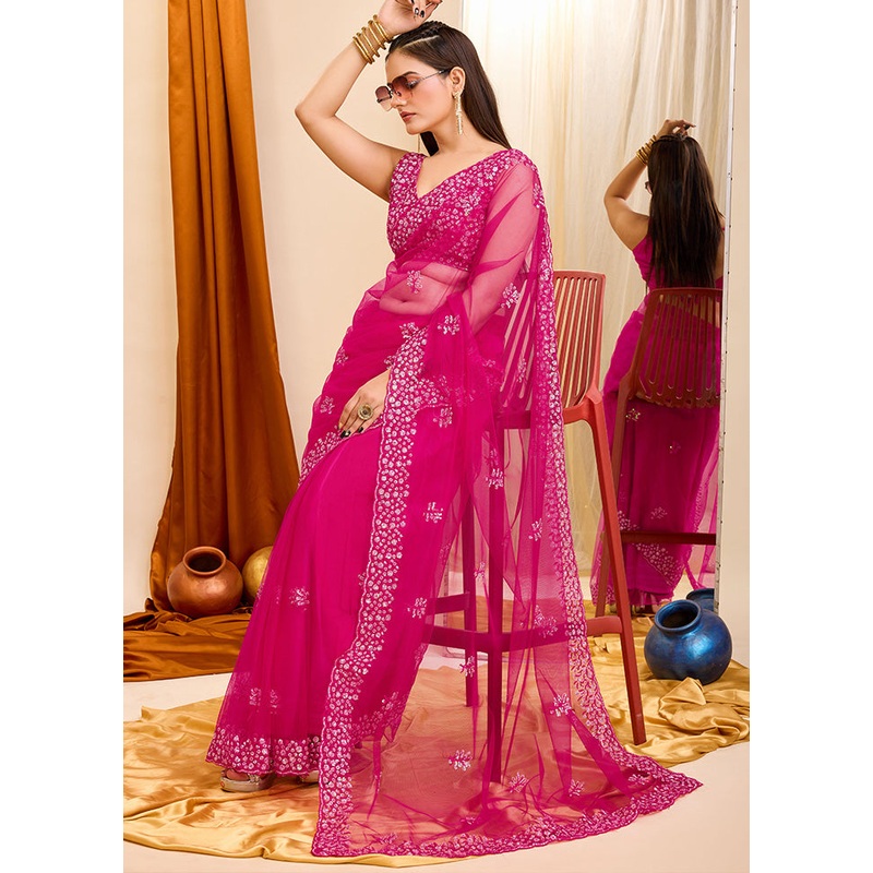 Rani Net Net Saree With Blouse Piece - JD986579782
