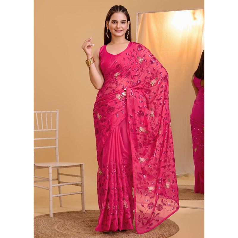 Rani Organza Saree With Blouse Piece - JD986579781