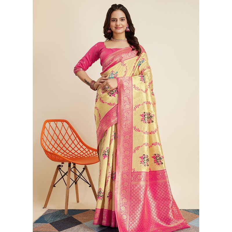 Yellow Dupion Silk Saree With Blouse Piece - JD986579759