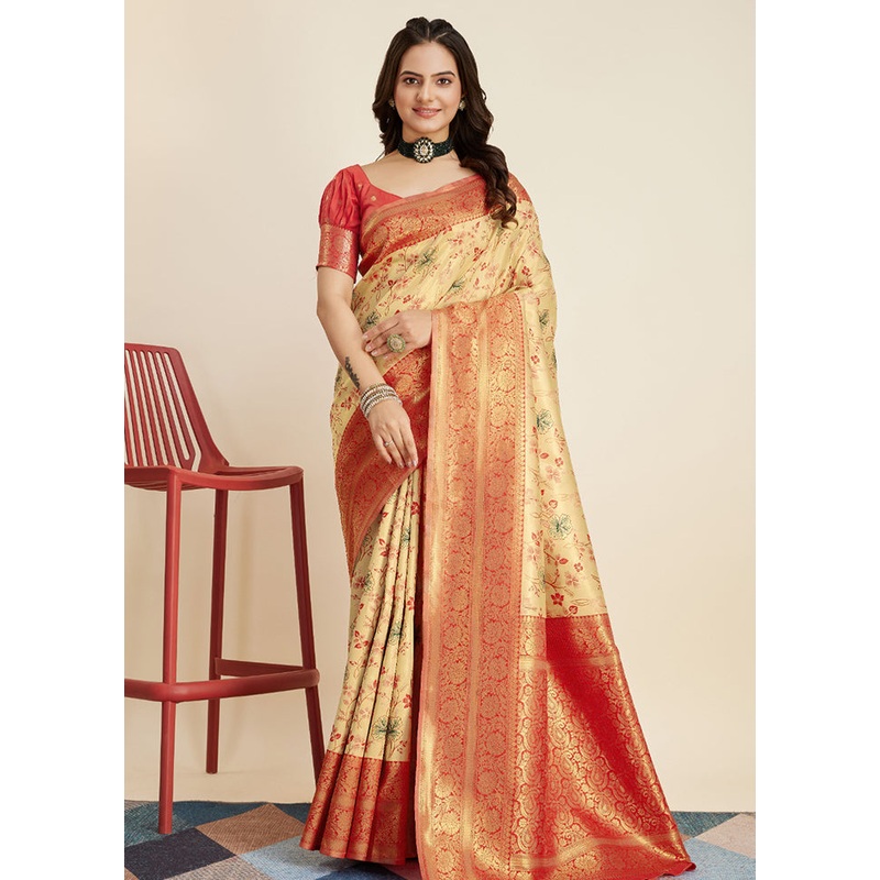 Yellow Dupion Silk Saree With Blouse Piece - JD986579761