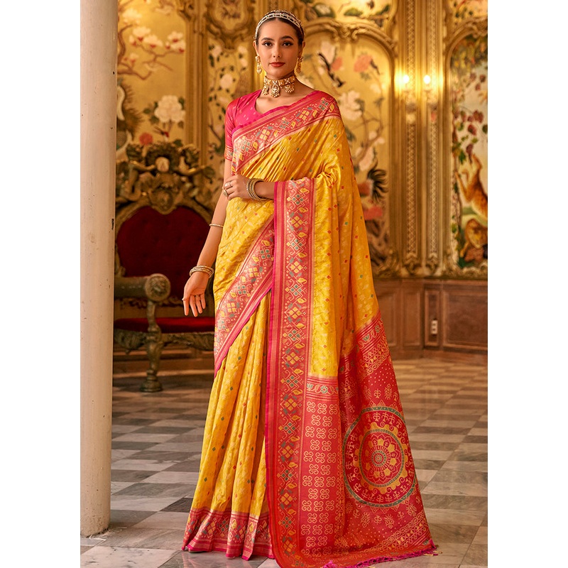 Yellow Dupion Silk Saree With Blouse Piece - JD986579942