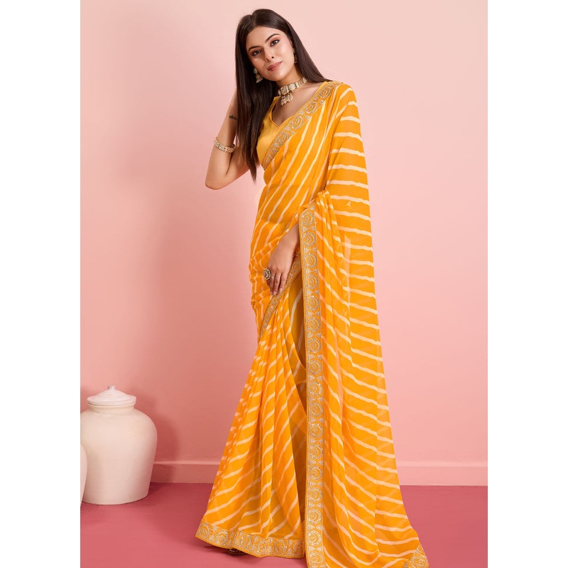 Yellow Georgette Saree With Blouse Piece - JD986579881