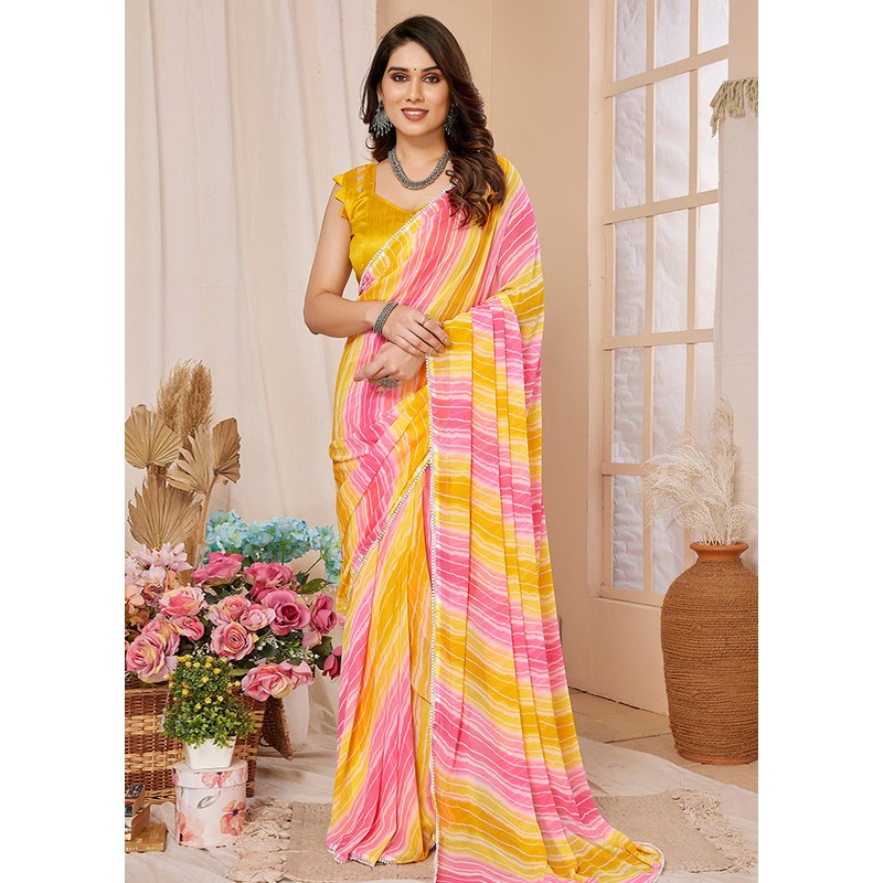 Yellow Georgette Saree With Blouse Piece - JD986579940