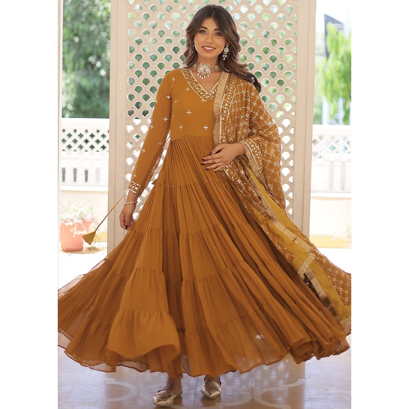 Yellow Readymade Georgette Indian Dress - JD986579939