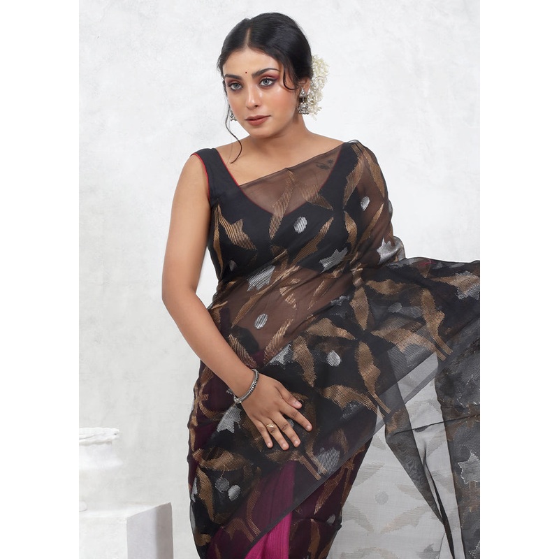 Black Matka Pure Silk Saree With Blouse Piece - JD986579587