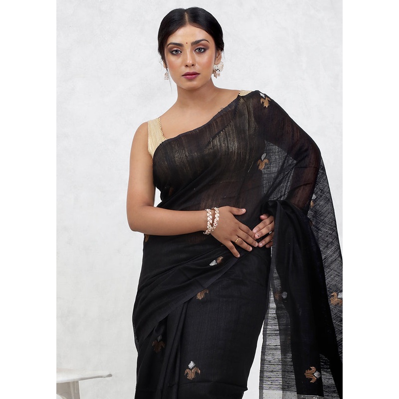 Black Matka Pure Silk Saree With Blouse Piece - JD986579650