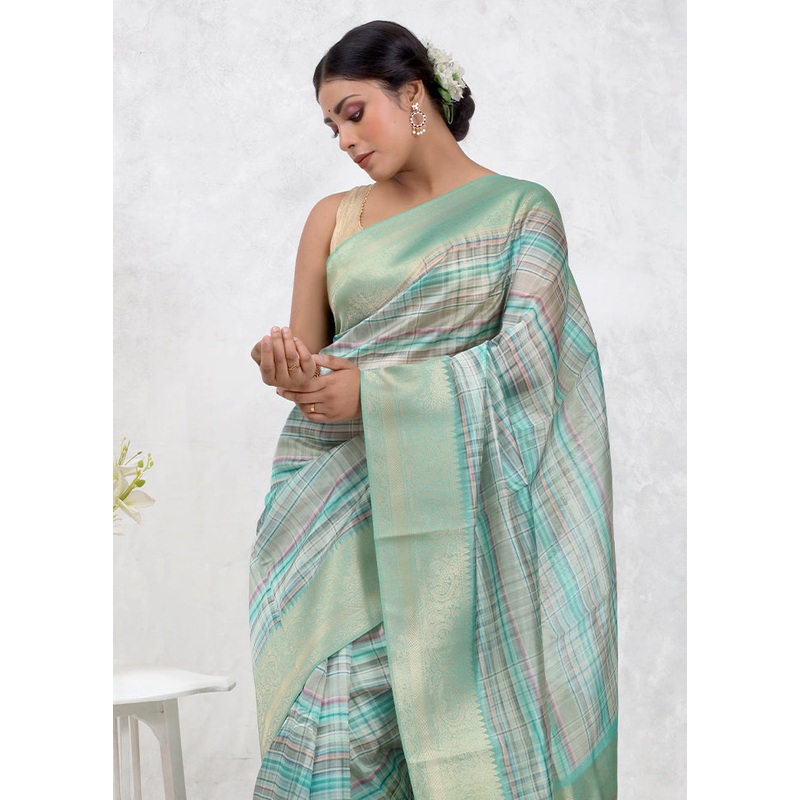Blue Dupion Silk Saree With Blouse Piece - JD986579737