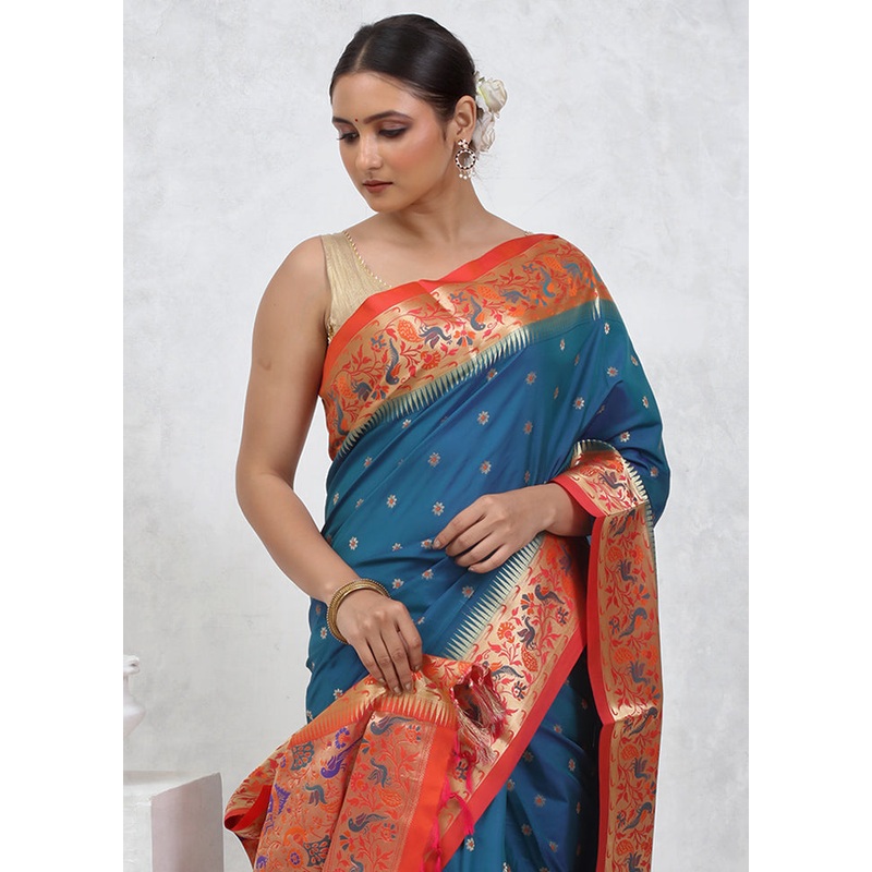 Blue Kanjivaram Silk Saree With Blouse Piece - JD986579580