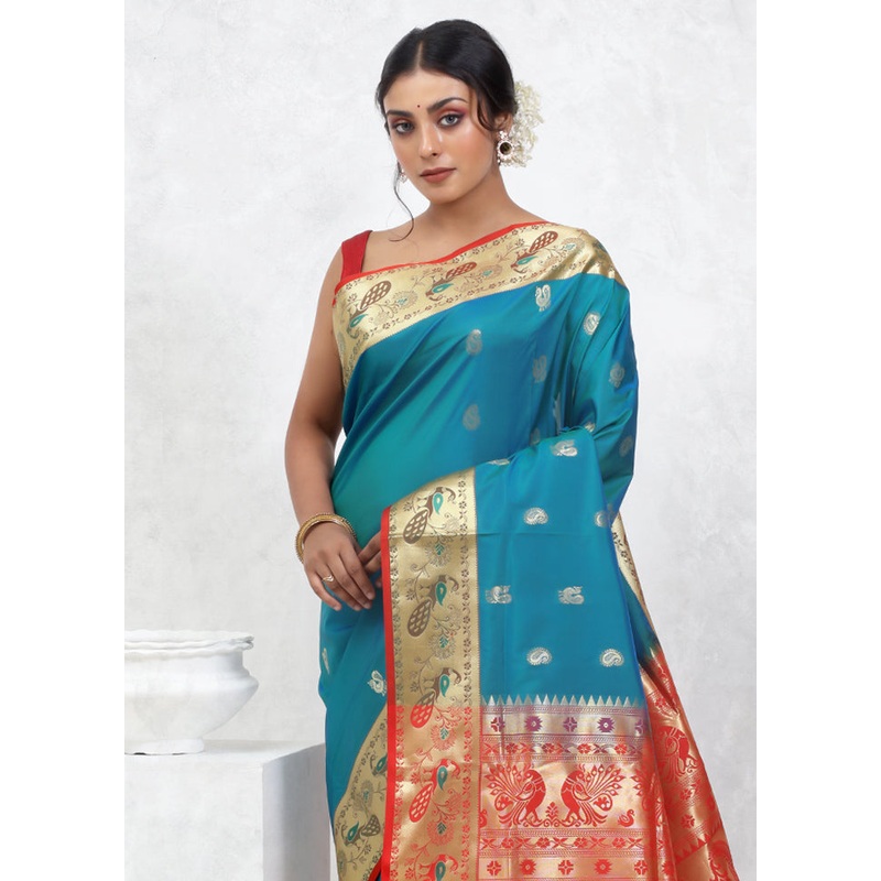 Blue Kanjivaram Silk Saree With Blouse Piece - JD986579581