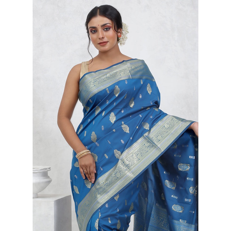 Blue Kanjivaram Silk Saree With Blouse Piece - JD986579582