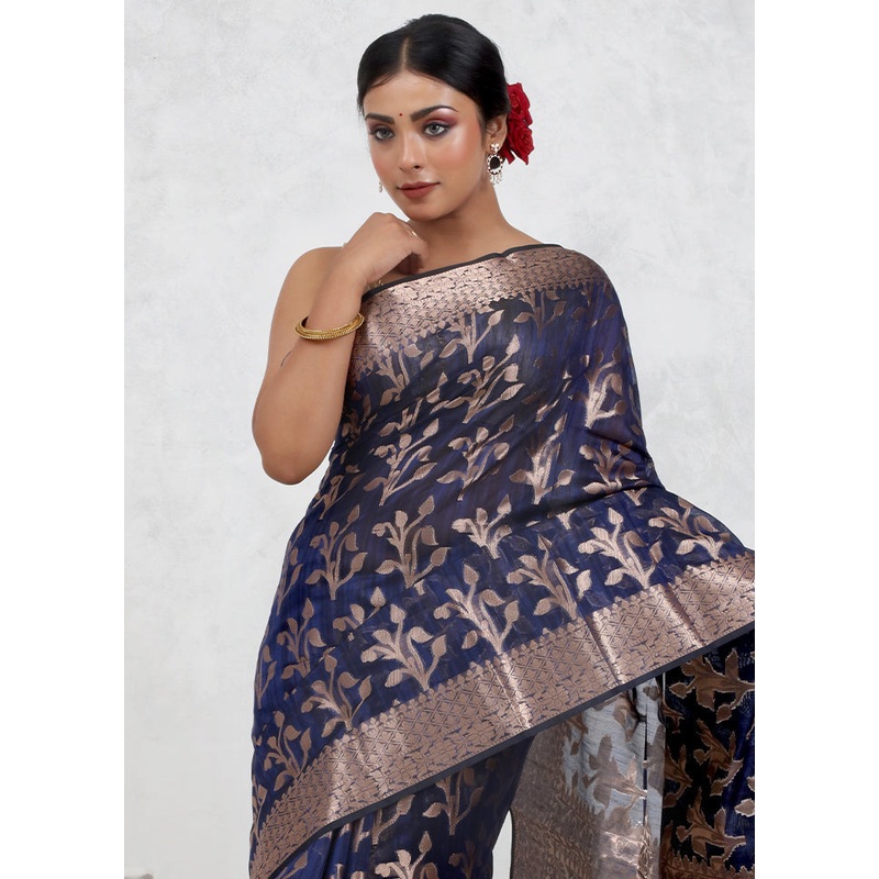 Blue Kora Silk Saree With Blouse Piece - JD986579692
