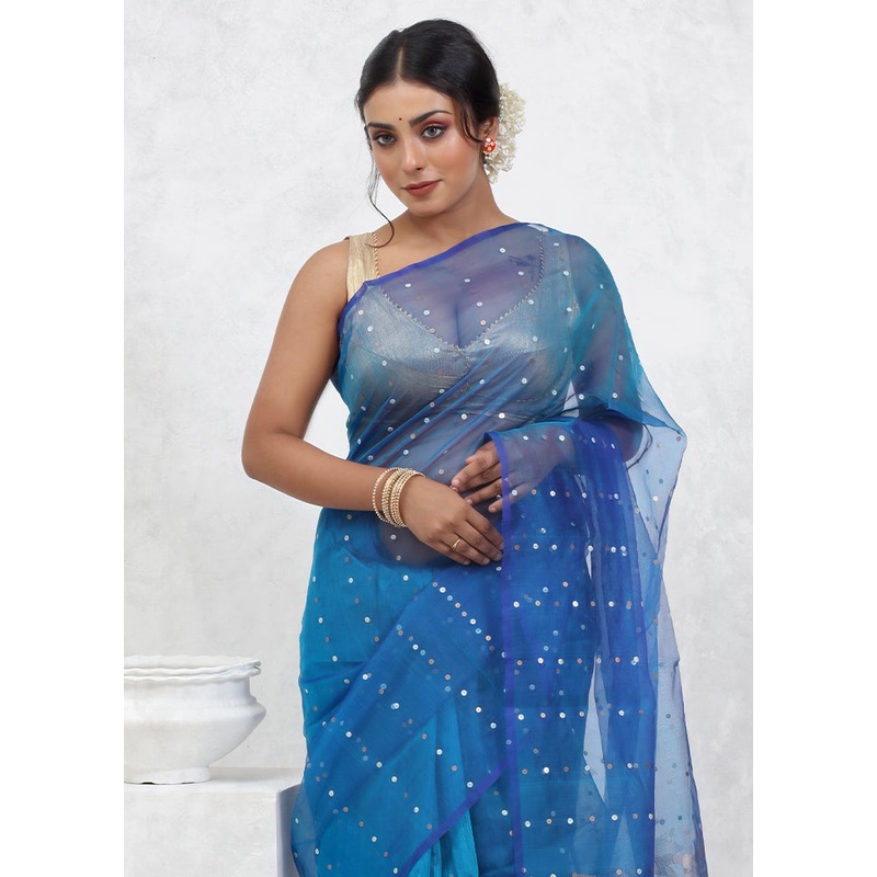 Blue Matka Pure Silk Saree With Blouse Piece - JD986579577