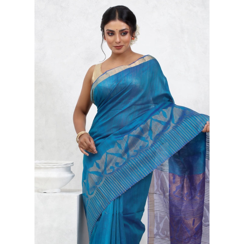 Blue Matka Pure Silk Saree With Blouse Piece - JD986579578