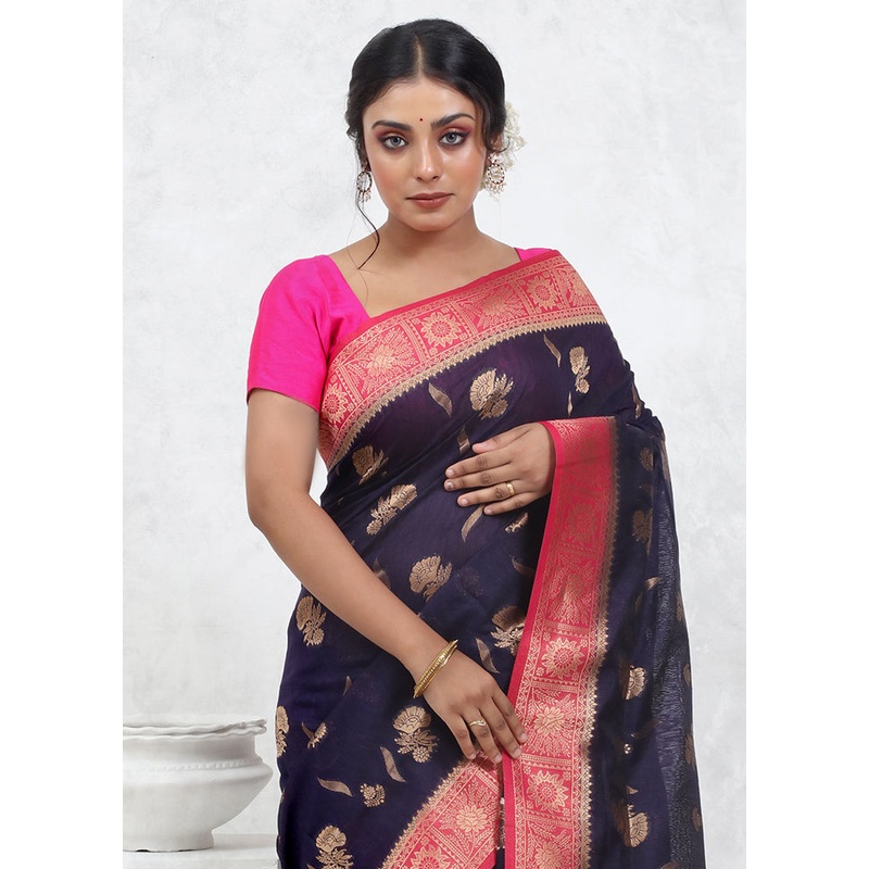 Blue Tissue Silk Saree With Blouse Piece - JD986579575