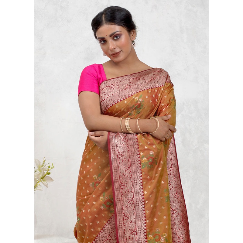 Brown Dupion Silk Saree With Blouse Piece - JD986579725