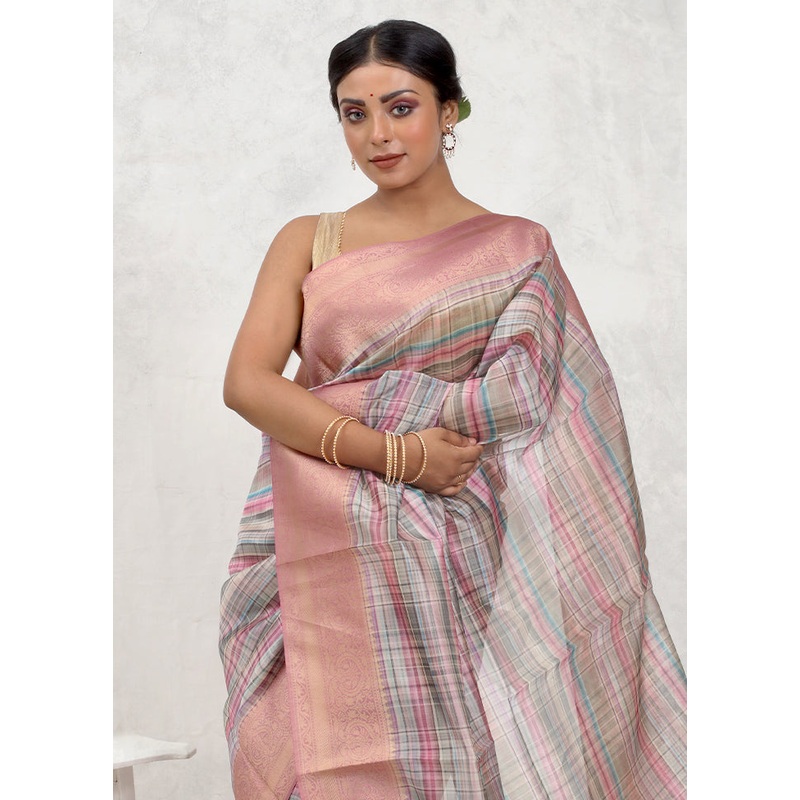 Cream Dupion Silk Saree With Blouse Piece - JD986579742