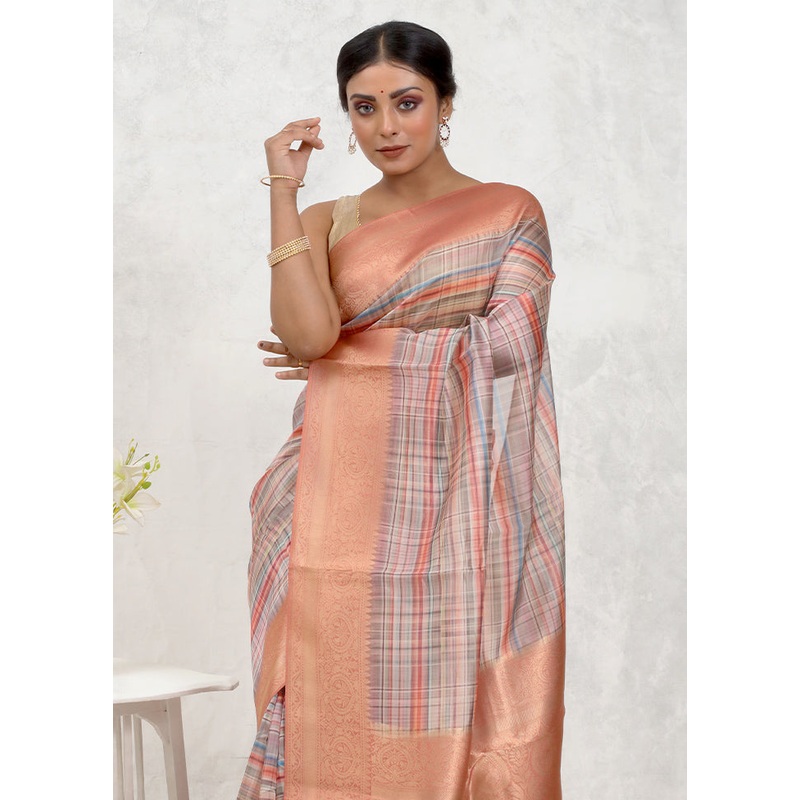 Cream Dupion Silk Saree With Blouse Piece - JD986579743