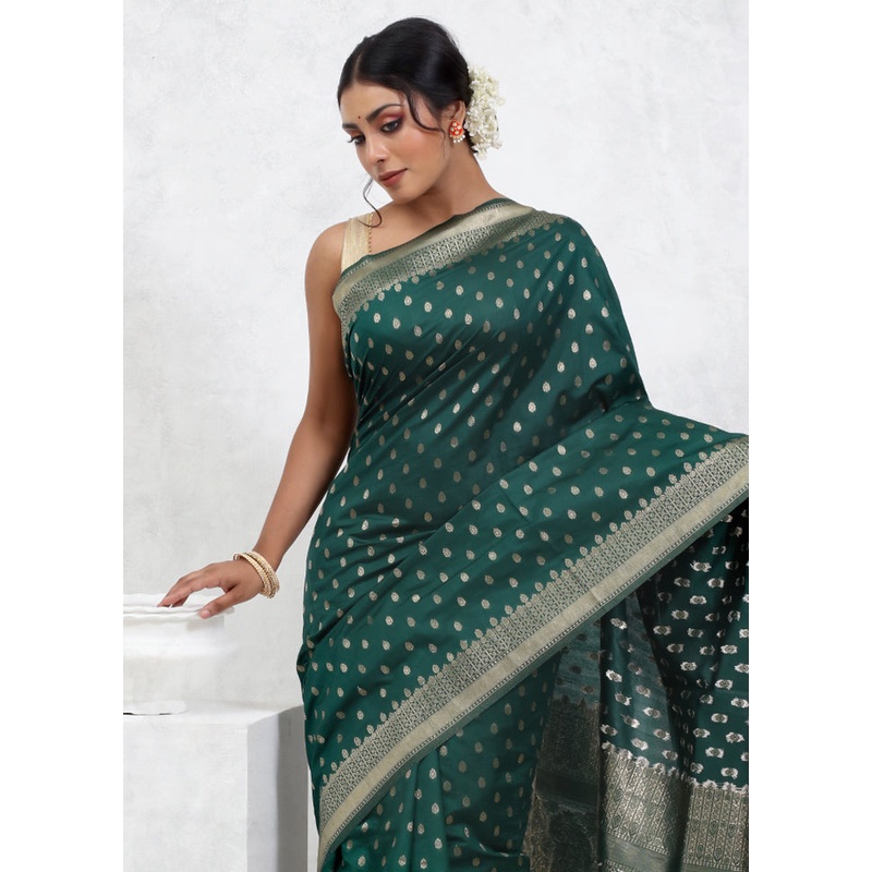 Green Dupion Silk Saree With Blouse Piece - JD986579549