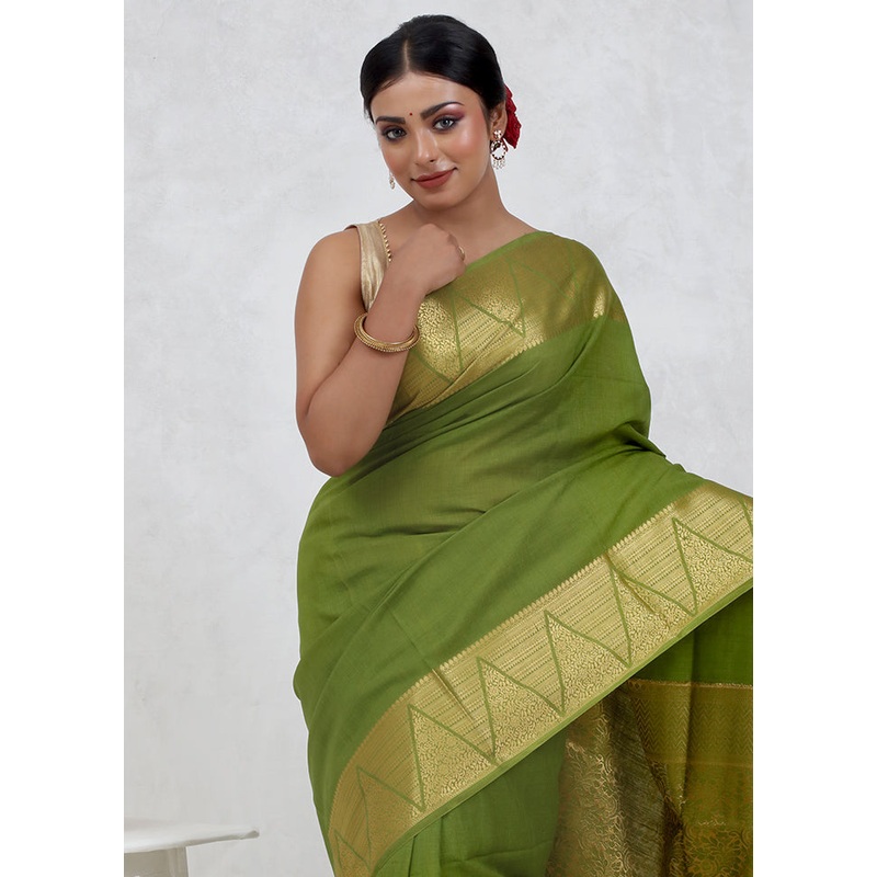 Green Dupion Silk Saree With Blouse Piece - JD986579679