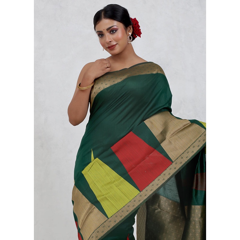 Green Dupion Silk Saree With Blouse Piece - JD986579681