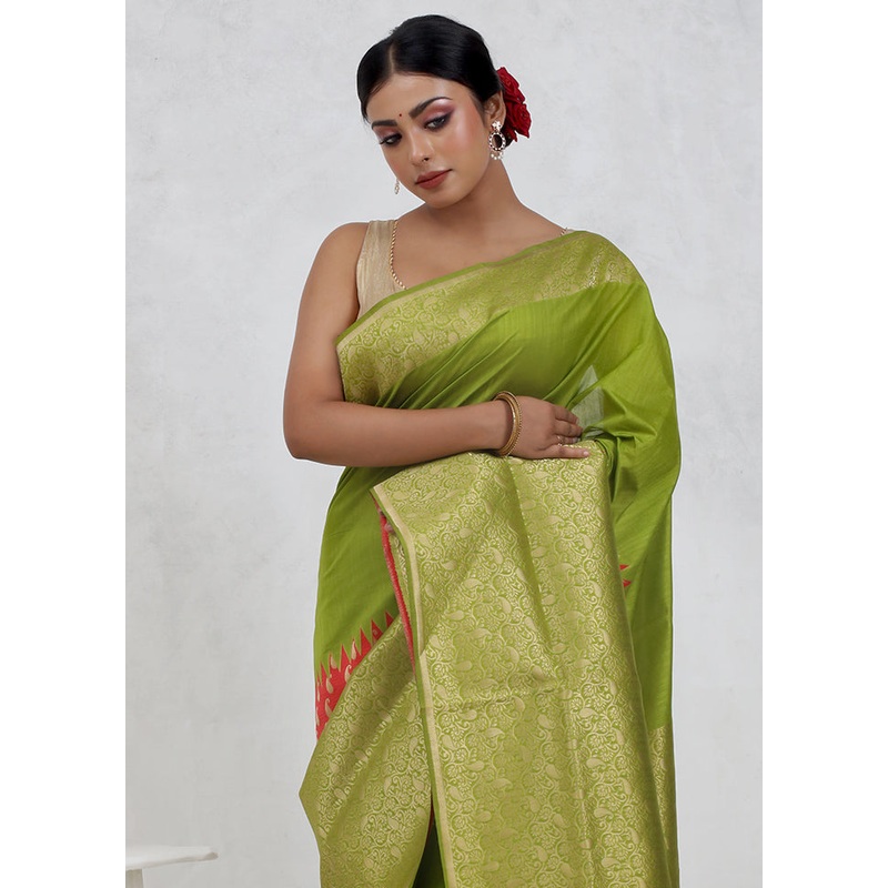 Green Dupion Silk Saree With Blouse Piece - JD986579682
