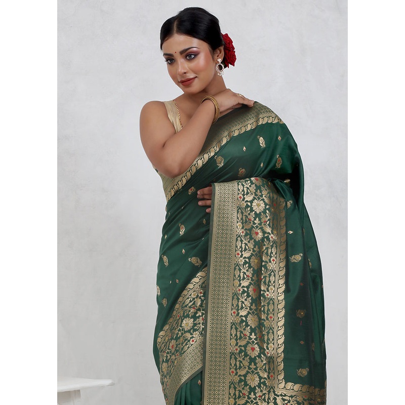 Green Dupion Silk Saree With Blouse Piece - JD986579683