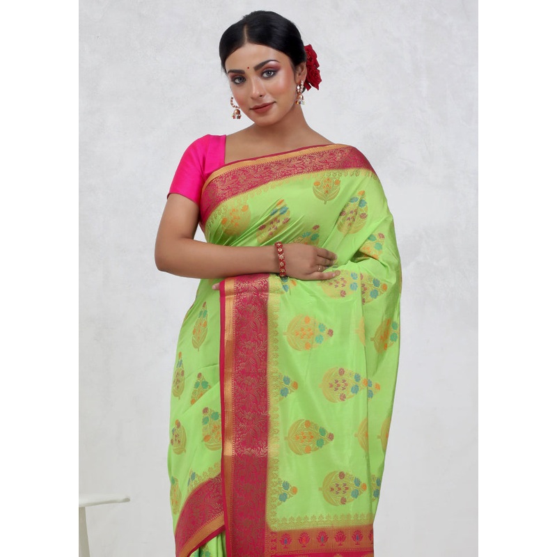 Green Dupion Silk Saree With Blouse Piece - JD986579684
