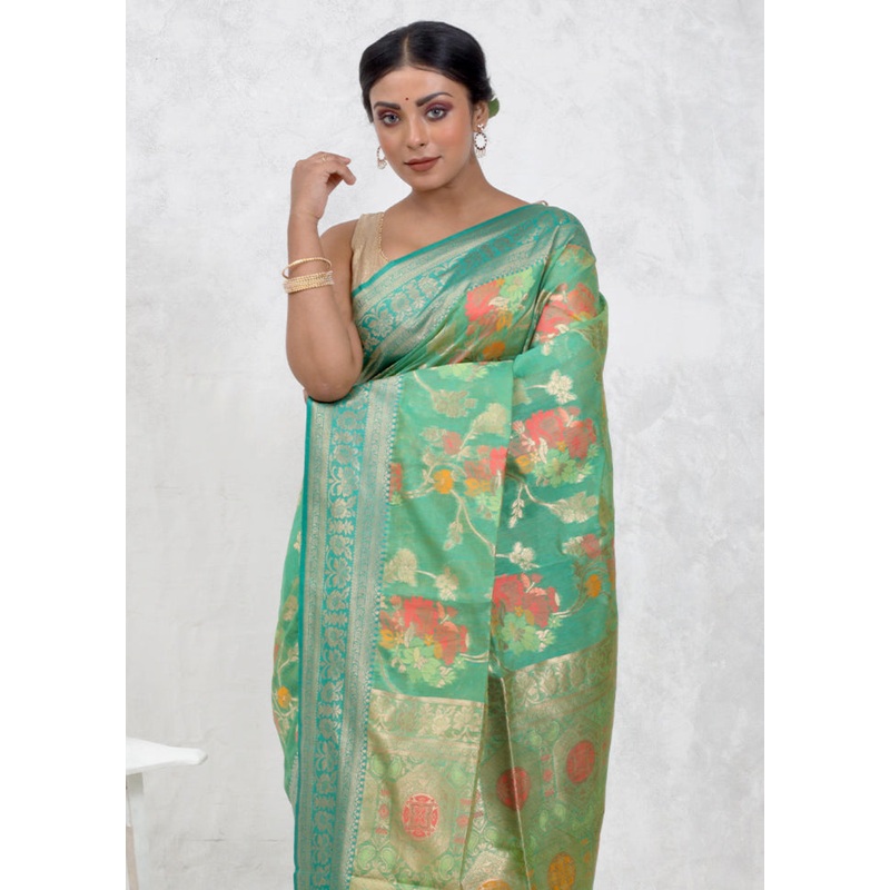 Green Dupion Silk Saree With Blouse Piece - JD986579734