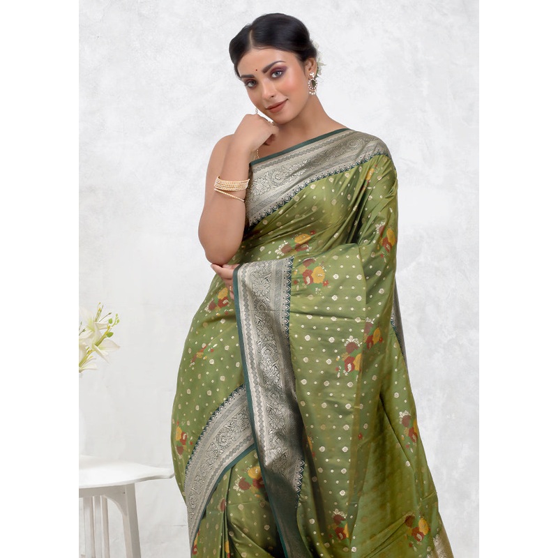 Green Dupion Silk Saree With Blouse Piece - JD986579735