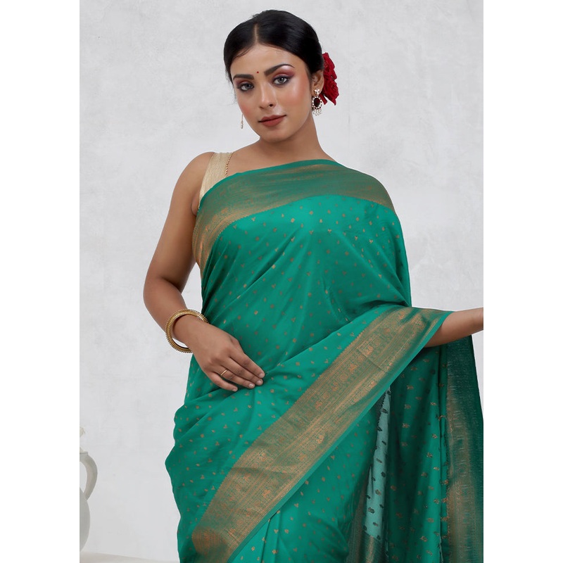 Green Georgette Saree With Blouse Piece - JD986579678