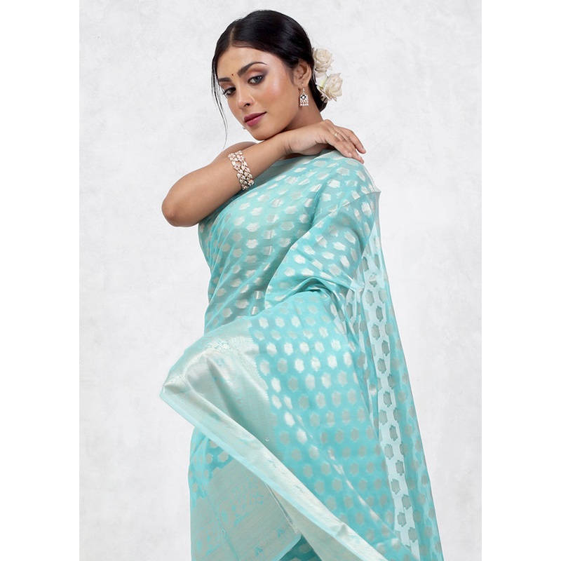 Green Kora Silk Saree With Blouse Piece - JD986579633