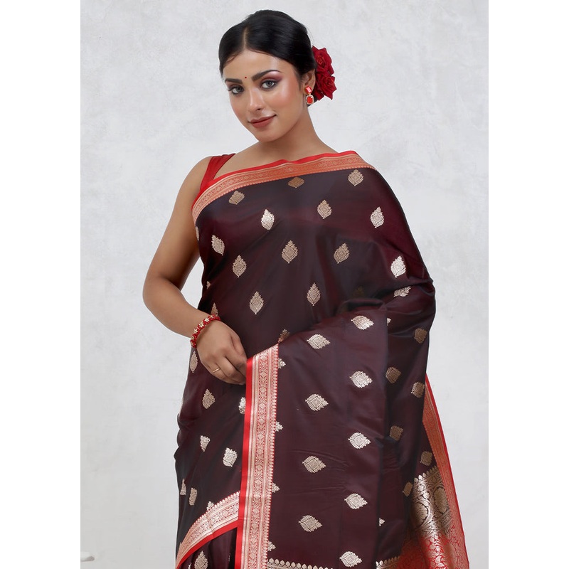 Maroon Banarasi Silk Saree With Blouse Piece - JD986579669