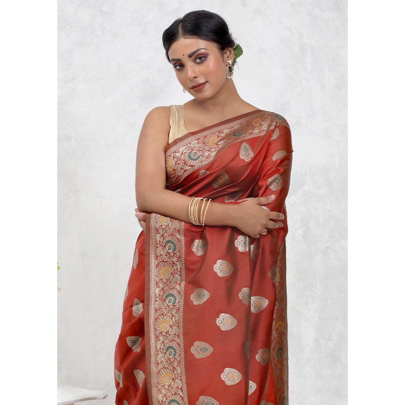 Maroon Dupion Silk Saree With Blouse Piece - JD986579726