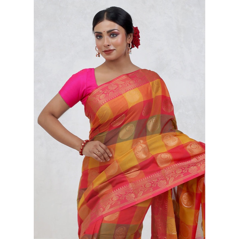 Multicolor Kora Silk Saree With Blouse Piece - JD986579651