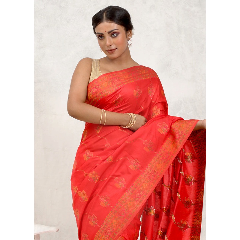 Orange Dupion Silk Saree With Blouse Piece - JD986579713