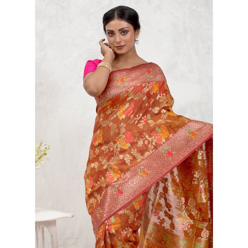 Orange Dupion Silk Saree With Blouse Piece - JD986579723