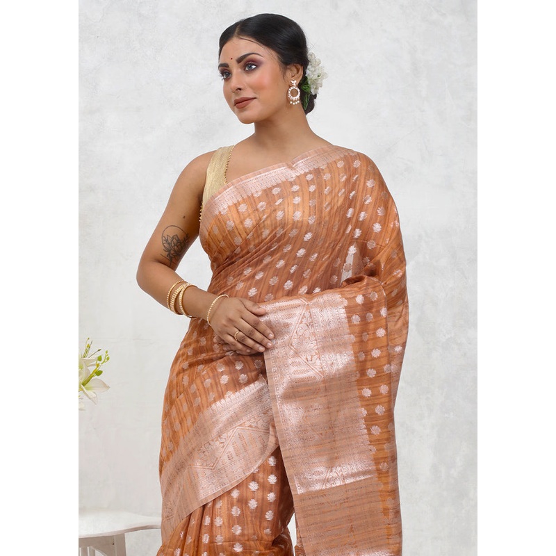 Orange Kora Silk Saree With Blouse Piece - JD986579719