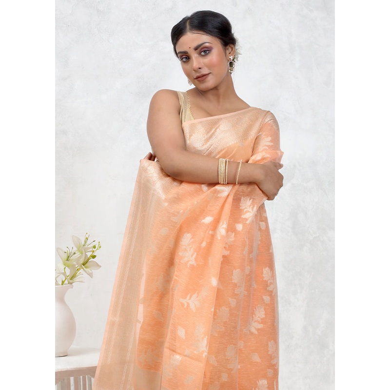 Orange Kora Silk Saree With Blouse Piece - JD986579720