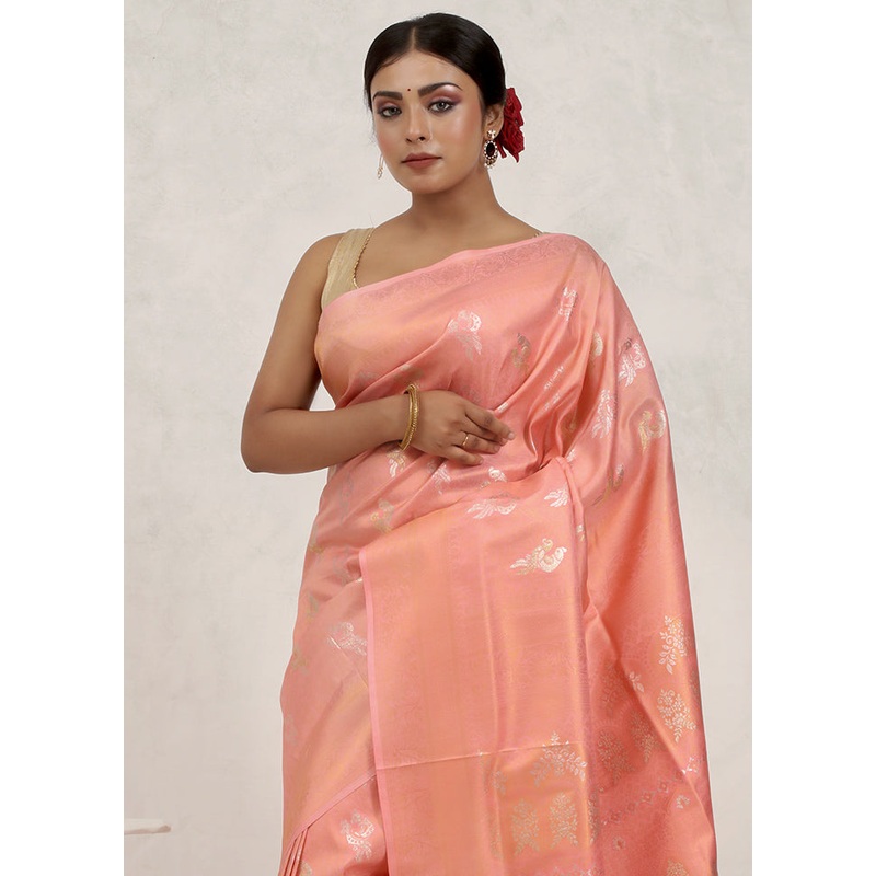 Peach Dupion Silk Saree With Blouse Piece - JD986579663