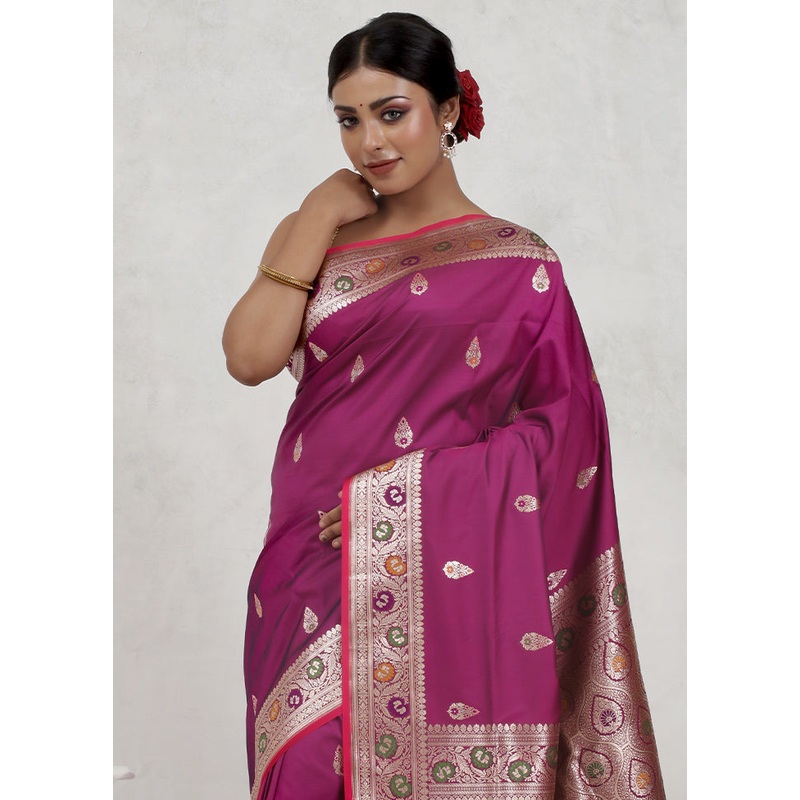 Pink Banarasi Pure Silk Saree With Blouse Piece - JD986579668