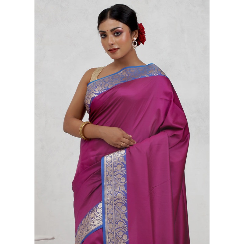 Pink Banarasi Silk Saree With Blouse Piece - JD986579667