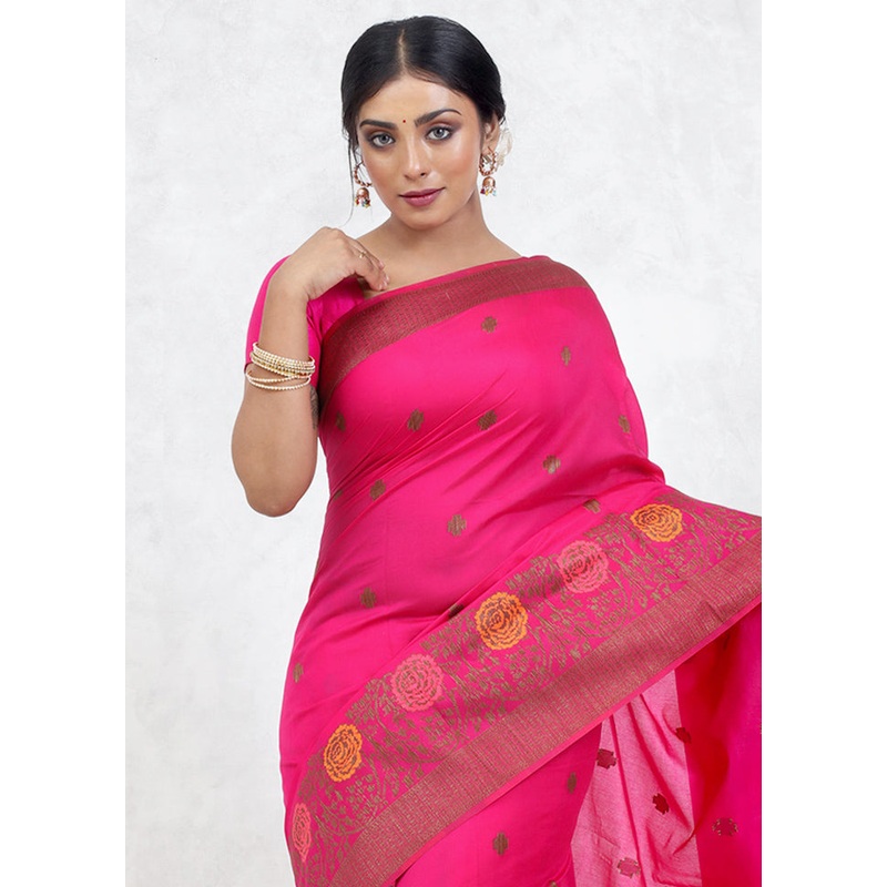 Pink Dupion Silk Saree With Blouse Piece - JD986579625