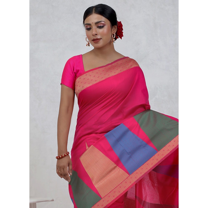 Pink Dupion Silk Saree With Blouse Piece - JD986579662