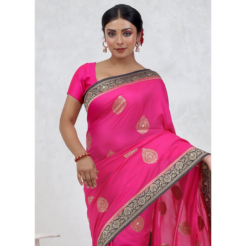 Pink Dupion Silk Saree With Blouse Piece - JD986579665