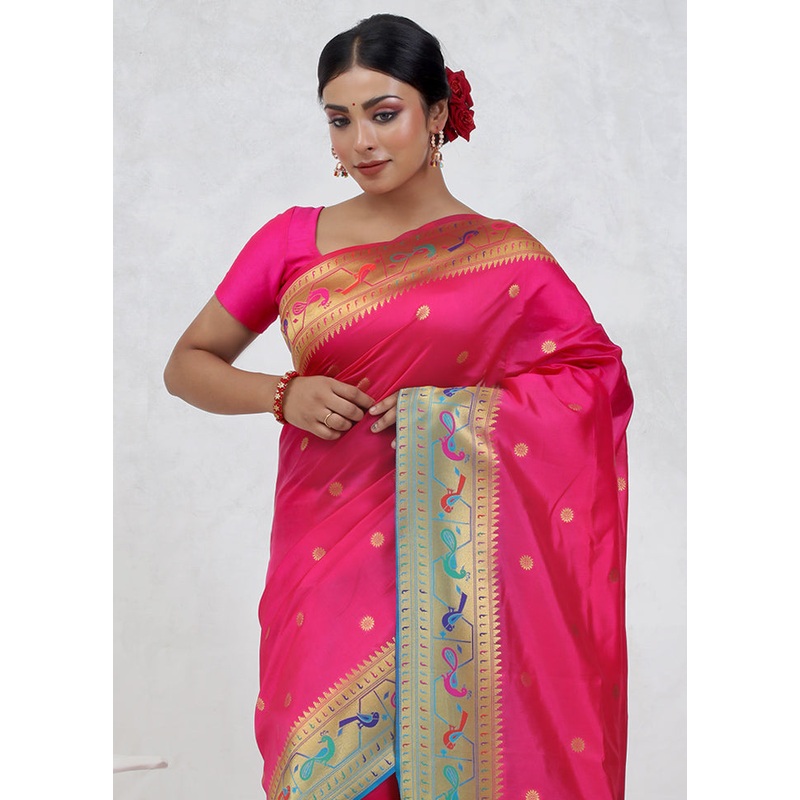 Pink Dupion Silk Saree With Blouse Piece - JD986579666