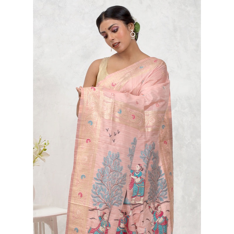 Pink Dupion Silk Saree With Blouse Piece - JD986579711