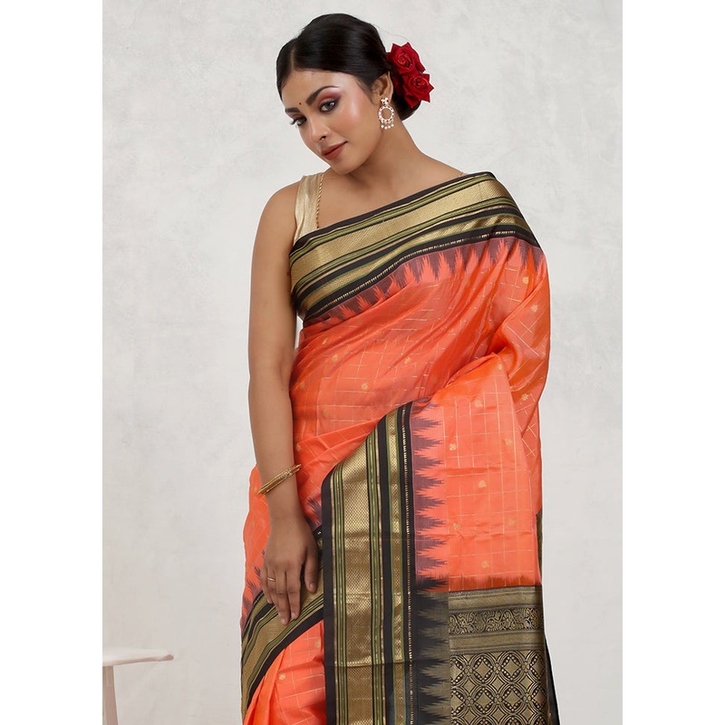 Pink Gadwal Pure Silk Saree Without Blouse Piece - JD986579660