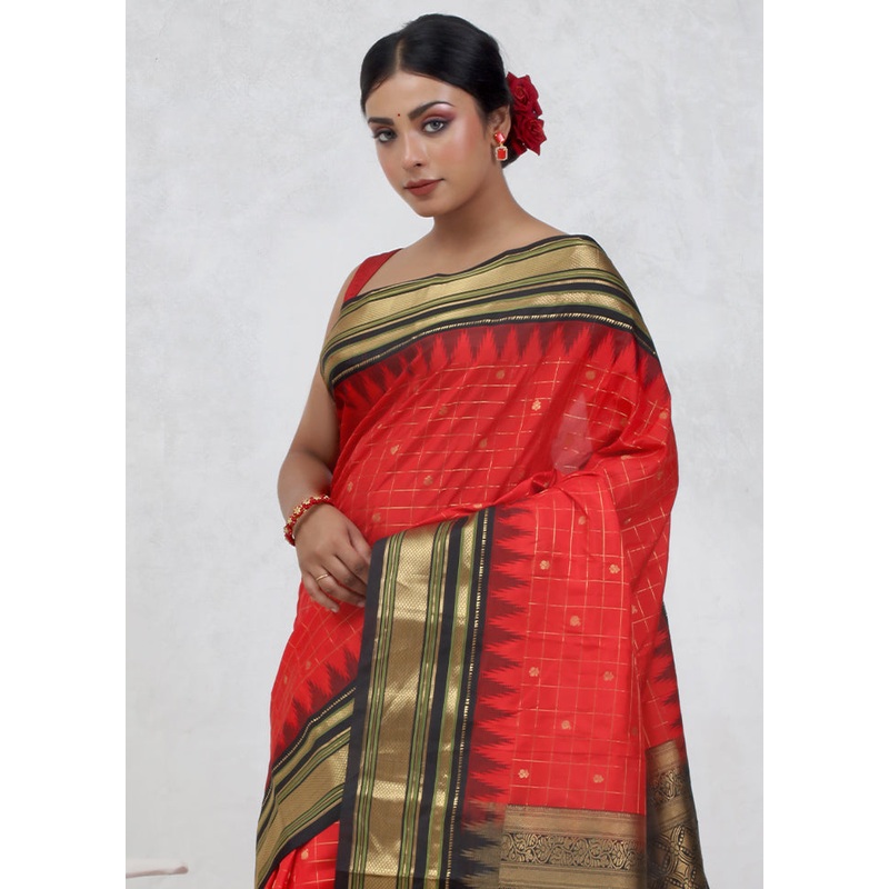 Pink Gadwal Pure Silk Saree Without Blouse Piece - JD986579661
